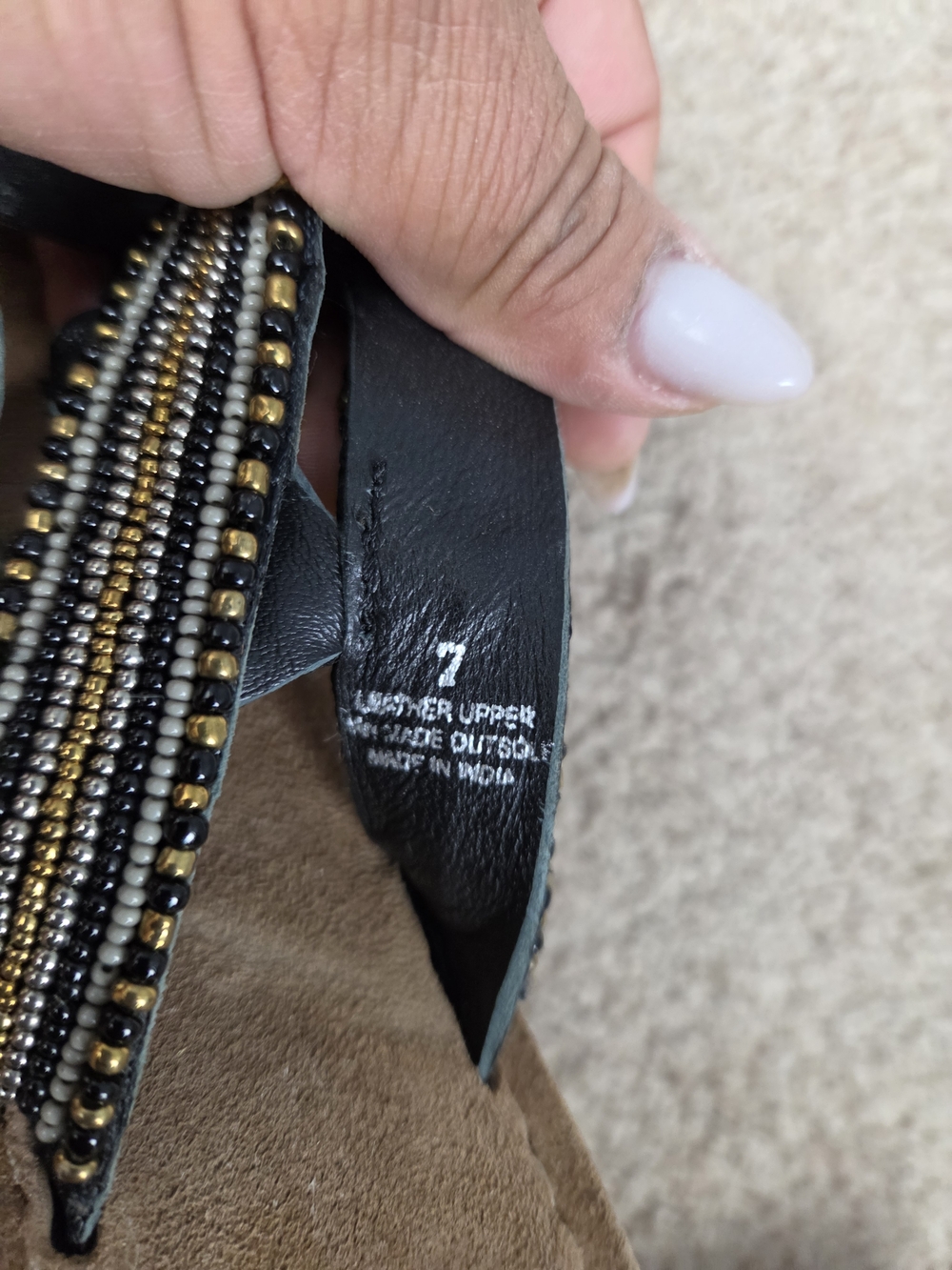 Beaded Black and Gold Women's Toe-Loop Sandals - Picture 4 of 5